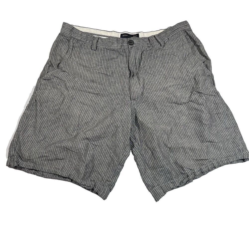 Banana Repbulic Linen Blend Flat Front Striped Casual Shorts Men's 36